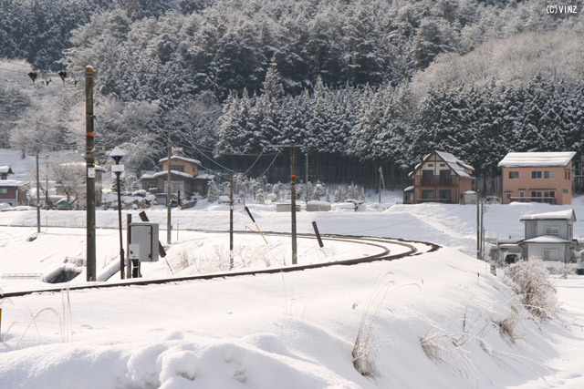 雪景色 雪国 冬 鉄道 高山本線　久々野−飛騨一ノ宮